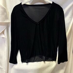Vintage Velvet Black Elegant V-Neck Women's Top